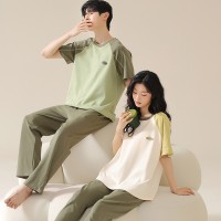 情侣睡衣纯棉短袖凉爽女士夏季简约大码男士可外穿薄款家居服套装