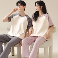 情侣睡衣纯棉短袖凉爽女士夏季简约大码男士可外穿薄款家居服套装