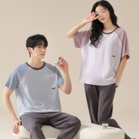 情侣睡衣纯棉短袖凉爽女士夏季简约大码男士可外穿薄款家居服套装