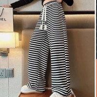 女童裤子春装外穿2024新款春季中大童黑白条纹阔腿裤春秋儿童卫裤