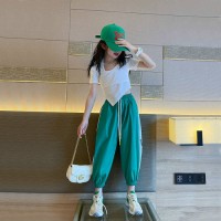 女童运动套装夏季2024红洋气中大童时髦炸街短袖儿童两件套