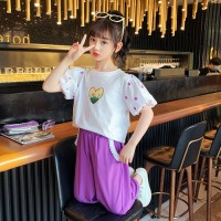 女童夏季套装2024新款韩版中大童时髦洋气小女孩休闲泡泡袖两件套