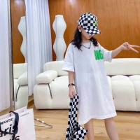 女童夏季连衣裙中大童圆领短袖中长款T恤裙小女孩韩版宽松直筒裙