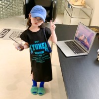 女童中长款T恤连衣裙夏季宽松洋气字母儿童无袖裙子中小童休闲裙