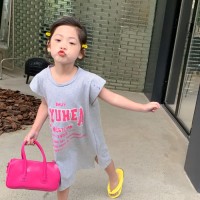女童中长款T恤连衣裙夏季宽松洋气字母儿童无袖裙子中小童休闲裙