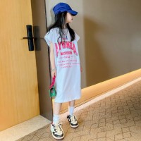 女童中长款T恤连衣裙夏季宽松洋气字母儿童无袖裙子中小童休闲裙