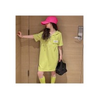 女童夏装连帽T恤裙2024夏季新款女童短袖中长款连衣裙洋气公主裙
