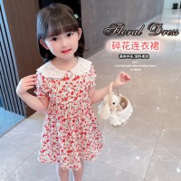 女童连衣裙2024夏季新款小童韩版休闲裙子女孩可爱风娃娃领公主裙