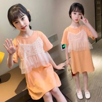 女童连衣裙2024儿童夏季新款假两件公主裙夏天中大童韩版连衣裙子