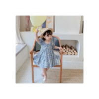 女童2024夏季连衣裙宝宝短袖清爽连衣裙儿童甜美碎花裙子系带裙子
