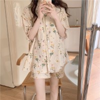ins韩版公主风夏季睡衣女短袖小碎花圆领甜美少女学生宽松家居服