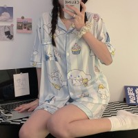 夏季韩版学生睡衣女花边可爱小碎花短袖短裤抖音直播牛奶丝家居服