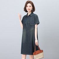 2024年夏季自然腰中长款牛仔连衣裙