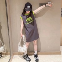 女童夏季T恤裙2024新款儿童网红背心裙女大童洋气夏装童装连衣裙