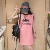 女童夏季T恤裙2024新款儿童网红背心裙女大童洋气夏装童装连衣裙