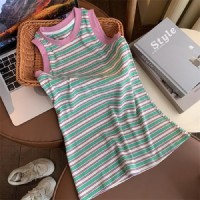 女童背心裙夏装2024新款洋气儿童条纹打底裙小女孩韩版无袖连衣裙