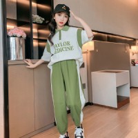 女童拼色套装夏装儿童运动休闲两件套2024新款中大童衣服