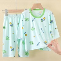夏季新款儿童男童女童薄荷七分袖夏季家居空调服套装