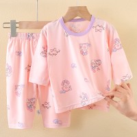 夏季新款儿童男童女童薄荷七分袖夏季家居空调服套装