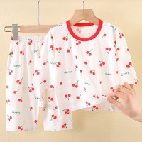 夏季新款儿童男童女童薄荷七分袖夏季家居空调服套装