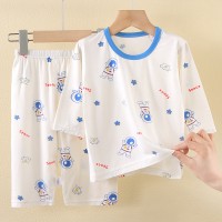 夏季新款儿童男童女童薄荷七分袖夏季家居空调服套装