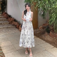 现货连衣裙2024夏季新款无袖印花长裙仙女裙ZB012