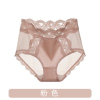 夏季中高腰丝滑缎面蕾丝女士内裤冰丝透气网纱包臀中高腰款内裤