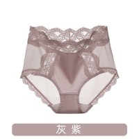 夏季中高腰丝滑缎面蕾丝女士内裤冰丝透气网纱包臀中高腰款内裤