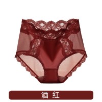 夏季中高腰丝滑缎面蕾丝女士内裤冰丝透气网纱包臀中高腰款内裤