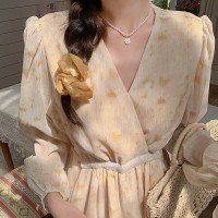 夏季新品杏花微雨细闪精致显瘦收腰连衣裙A31