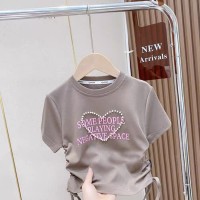 女童重工钉珠爱心短袖T恤夏装2024新款洋派7儿童设计感侧抽绳上衣