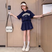 女童洋气套装裙夏装2024新款时髦儿童夏款POLO领短袖两件套裙装女