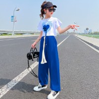 女童夏装阔腿裤套装2024新款儿童网红洋气夏季短袖大童运动两件套