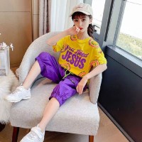 纯棉原版质量套装2024新款时尚儿童装短袖运动小女孩夏季两件套潮