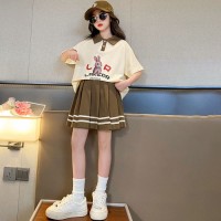女童夏装儿童洋气网红夏季短袖百褶裙韩版两件套潮
