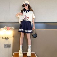 女童夏装儿童洋气网红夏季短袖百褶裙韩版两件套潮