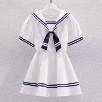女童海军学院风连衣裙夏季薄款洋气儿童女孩韩版白色裙子夏装短裙