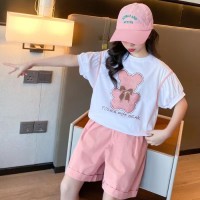 女童夏装套装2024新款洋气时髦儿童装夏季网红女孩短袖短裤两件套