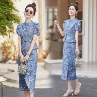 2024年夏季新中式牛仔套裙女气质减龄