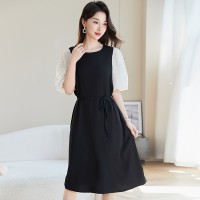 法式显瘦连衣裙女精致气质绝美浪漫复古2024夏装宽松腰黑色裙子