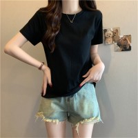 夏季新款韩版宽松显瘦纯色正肩短袖T恤女装