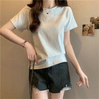 夏季新款韩版宽松显瘦纯色正肩短袖T恤女装