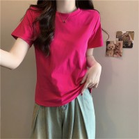 夏季新款韩版宽松显瘦纯色正肩短袖T恤女装