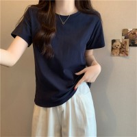 夏季新款韩版宽松显瘦纯色正肩短袖T恤女装