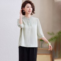 仿真丝衬衫女士夏季2024年新款气质妈妈洋气漂亮小衫B款长袖上衣