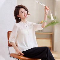 仿真丝衬衫女士夏季2024年新款气质妈妈洋气漂亮小衫B款长袖上衣