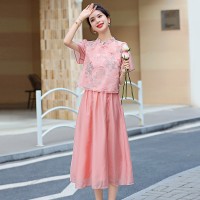 现货新中式夏季重工刺绣上衣＋半身裙女2024时尚新款女装两件套
