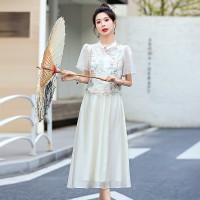 现货新中式夏季重工刺绣上衣＋半身裙女2024时尚新款女装两件套