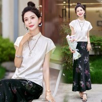 在仓现货~2024年夏季guo风新中式燕尾裙套装减龄盘扣两件套套裙