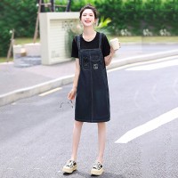 假两件2024年夏季新款女装韩版休闲牛仔连衣裙